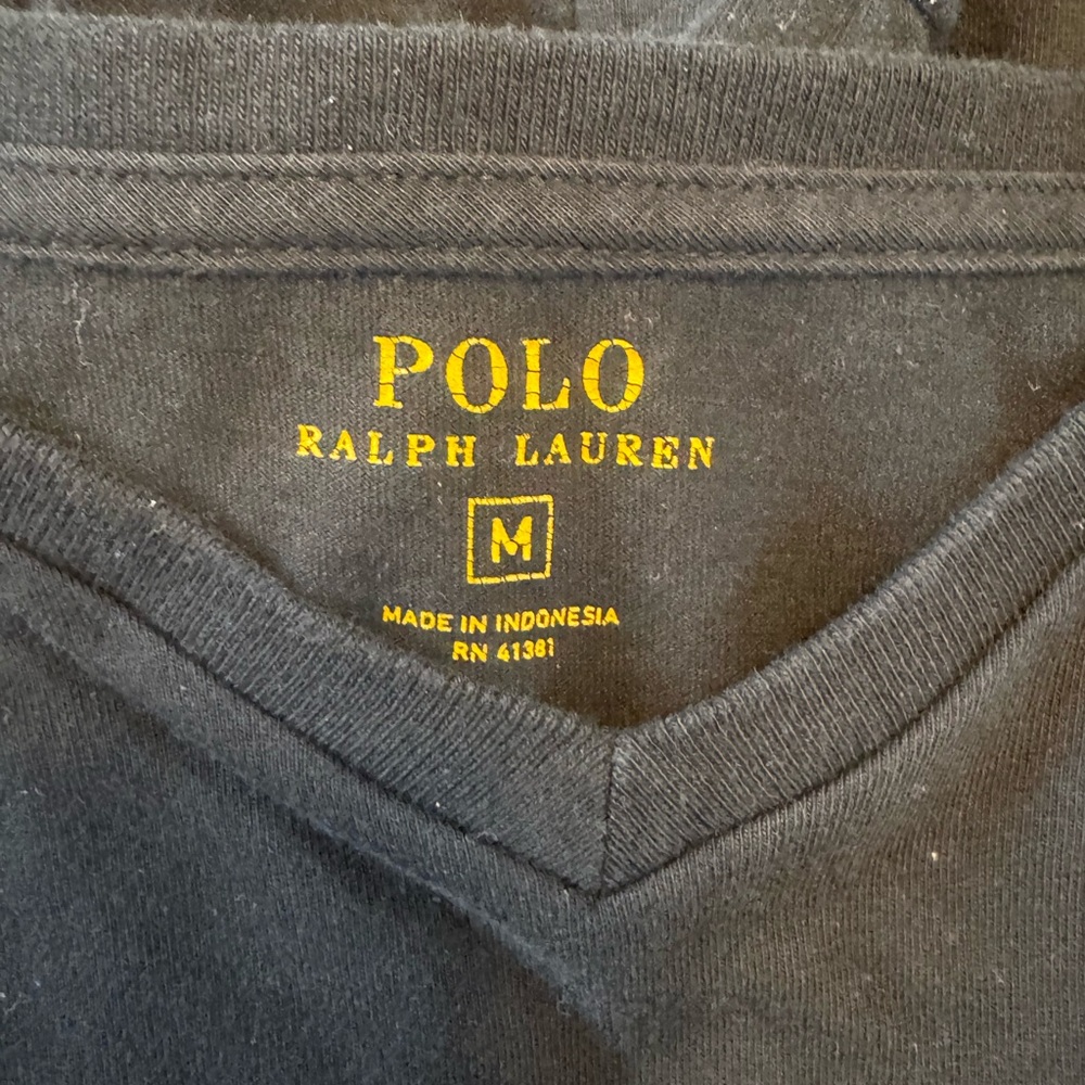 Polo by Ralph Lauren Black V-Neck Tee with Yellow Logo - Picture 2 of 3